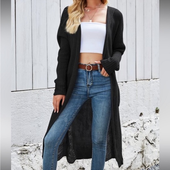 XL Essential Sarah Black Duster Sweater w Pockets - Picture 2 of 15